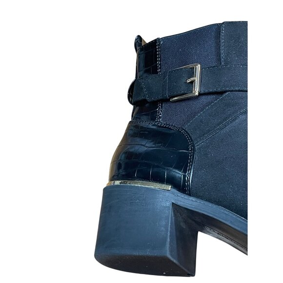 Black Faux Suede & Croc-Embossed Ankle Boots With Gold Accents  Size 7,5 M - Picture 9 of 13
